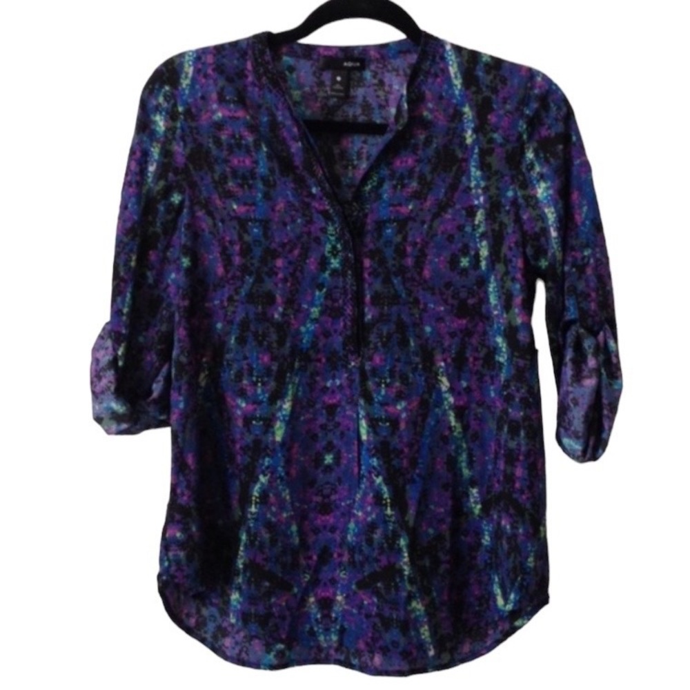 Aqua Roll Tab Sleeve Blouse